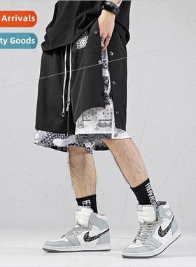 Row buckle cashew flower shorts sports men loose in pants in
