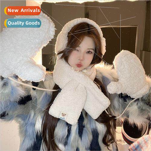 Winter thickened warm ear muffs scarf gloves three-piece set