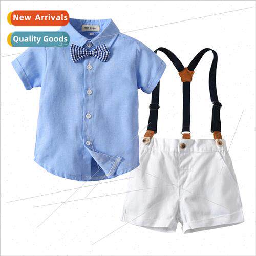 2023 Summer Boys Korean Cardigan Bib Pants Set Baby Short Sl