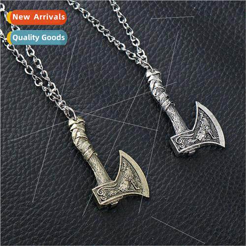 Nordic Viking Celtic Wolf Raven Reversible Axe Pendant Neckl