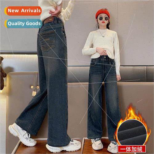 Girls pants winter padded thickened one-piece velvet straigh
