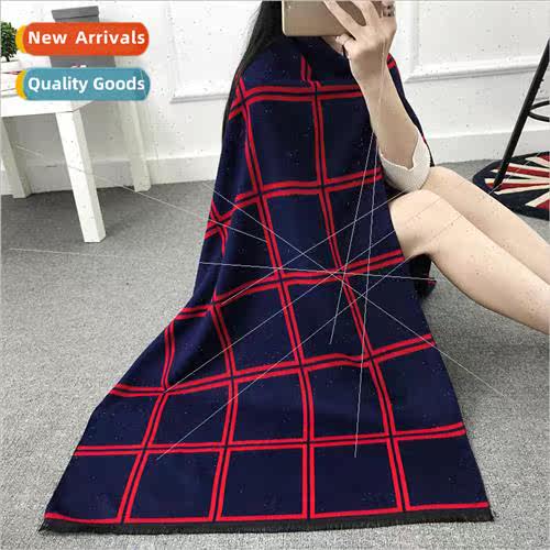 Elegant temperament double line plaid imitation cashmere sca