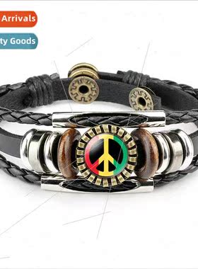 Jewelry Bracelet Braided Cowhide Bracelet Vintage Style Peac