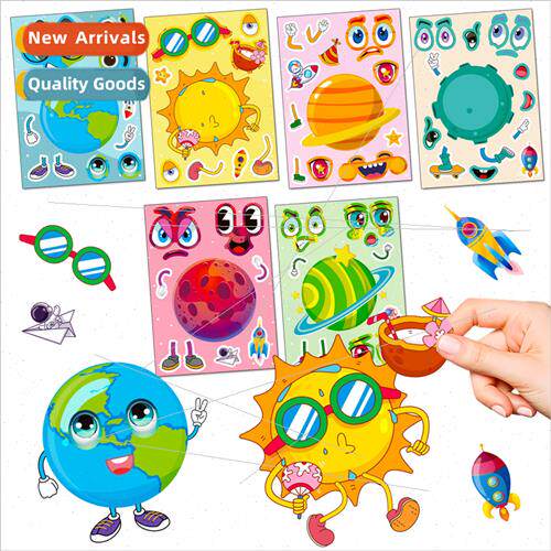 6/pack space planet DIY puzzle stickers cartoon planets plan