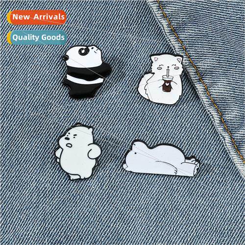 Cartoon cute metal badge panda polar bear kitty drink milk t
