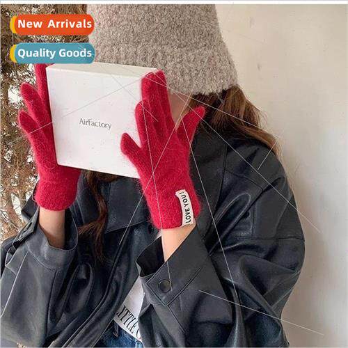 Gloves female winter open finger gentle college  solid color