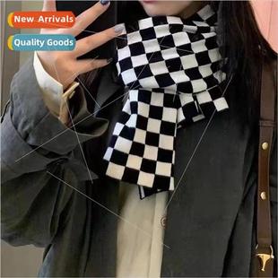 winter black and Checkerboard plaid female white Korea scarf