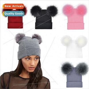 New double wool ball knitted wool hat fall and winter imitat