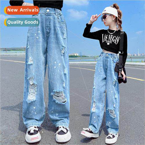 Girls broken jeans 2023 spring and fall new Korean  of the c