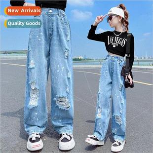 2023 fall new and jeans spring the Girls Korean broken