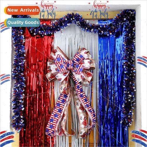 2023 New Red White and Blue Rain lk Curtain American Indepen