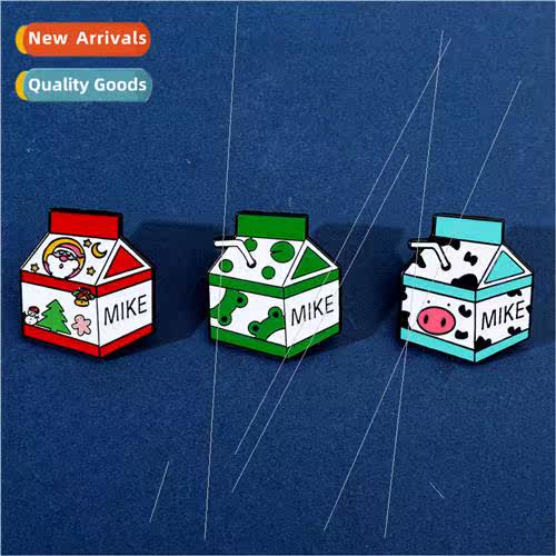 Cute Cartoon Milk Carton Brooch Frog Santa Claus Milk Carton