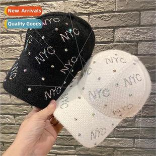 light mature fall rhinestone female plush cap NYC baseball