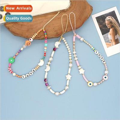 21 New Phone Chain Gemstone Colorful Beads Smiley Face with