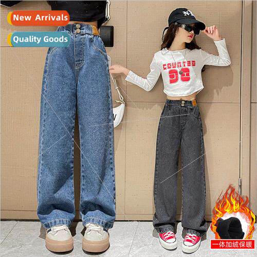 Childrens jeans 适用 girls fall and winter padded bronze buc