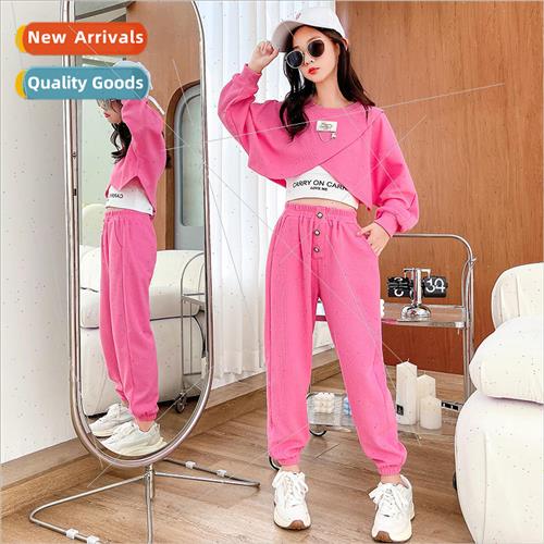 2023 new childrens clothing girls casual suit fall suit midd