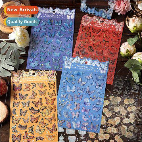 PET stickers butterfly illustrated series retro transparent