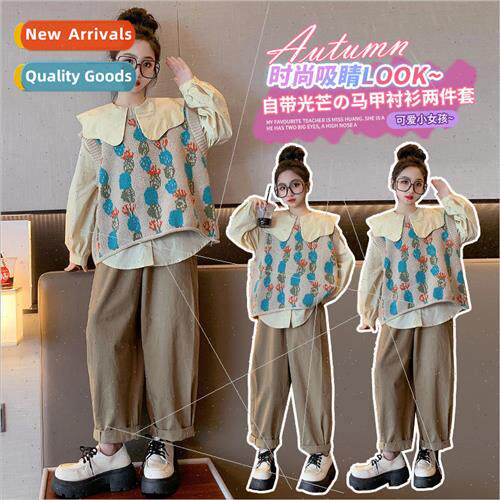 Girls 适用eign stylish fashionable sweater vest shirt two-pi