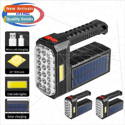 Strong light flashlight portable solar rechargeable multifun