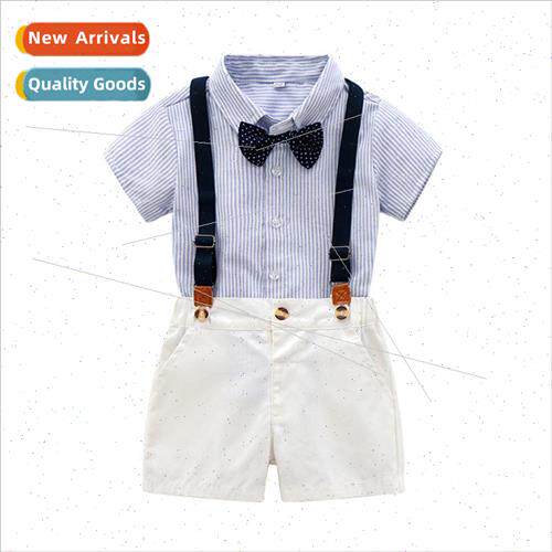 Boys suit shirt short sleeve bow tie back shorts two-piece b
