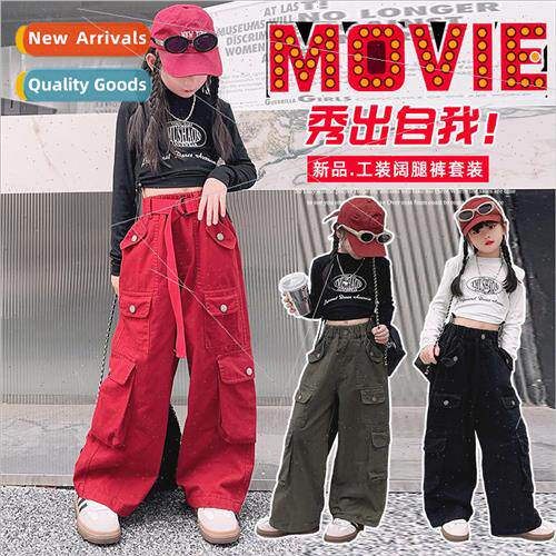 Girls fall suit 2023 new fashionable childrens work pants mi