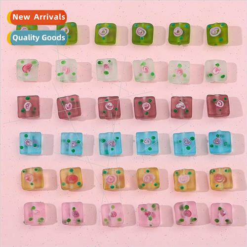 Purple simple hand-painted frosted glaze square beads DIY ha