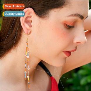 beads hand earrings daisy small rice MGB woven rustic mple