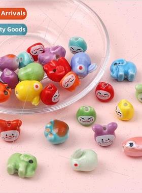 Cute colorful animals ceramic printed loose beads DIY handma
