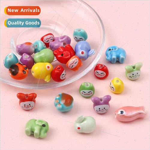 Cute colorful animals ceramic printed loose beads DIY handma