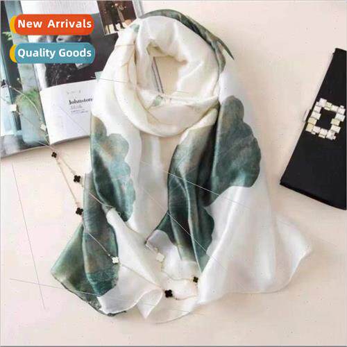Satin White Lotus Mulberry lk Scarf Small Scarf Sunscreen Sh