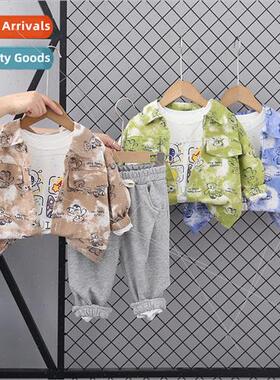 2023 fall new bear hole denim three-piece cartoon suit 1-5 y