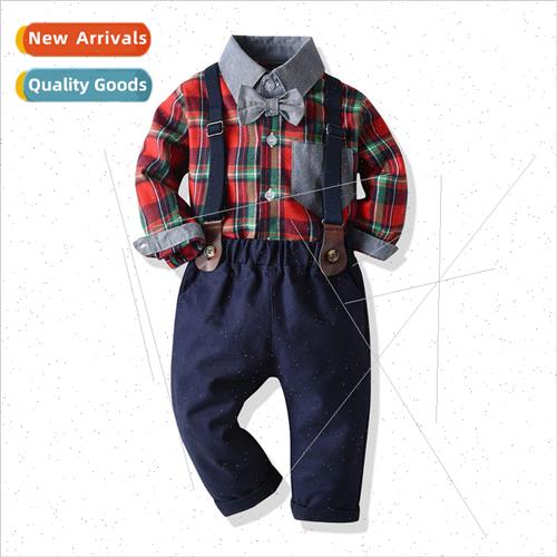 Boys Suit Autumn Patchwork Plaid Long Sleeve Cotton Shirt Bi