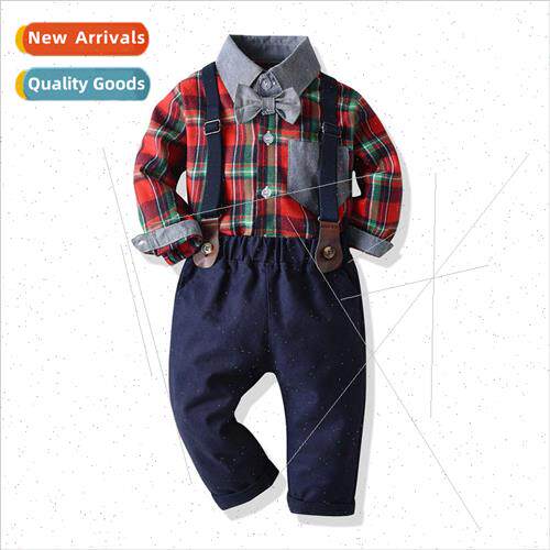 Boys Suit Autumn Patchwork Plaid Long Sleeve Cotton Shirt Bi