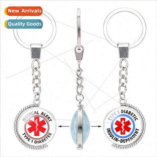 Reversible Keychain Star of fe Medical  Diabetic Warning Mes