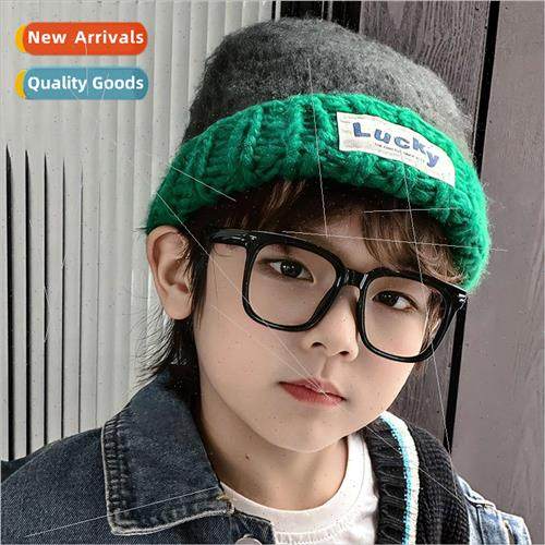 Color clashing childrens knitted cap female simple Korean mo