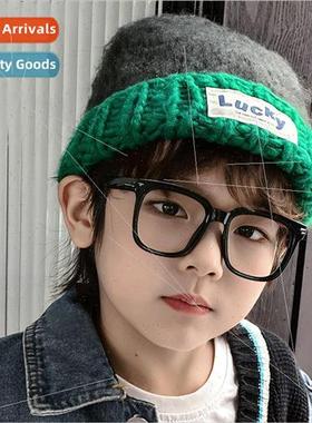 Color clashing childrens knitted cap female simple Korean mo