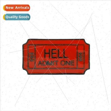 hell admit one 666 red oil drop brooch pin badge clothes bag