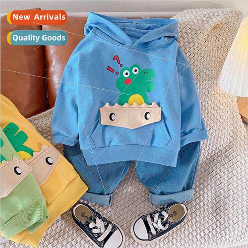 Boys fall suit cartoon printing hooded long-sleeved pullover