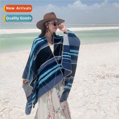 2023 new bohemian shawl tie-dye stripes outside the faux cas
