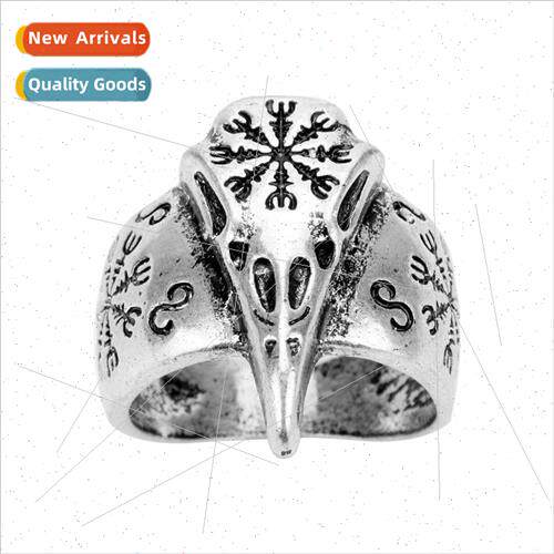Nordic Viking Raven Eagle Skull Ring Mens Personalized Vinta