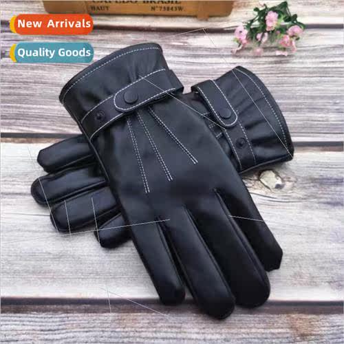 Winter mens PU leather gloves padded thickened warm outdoor