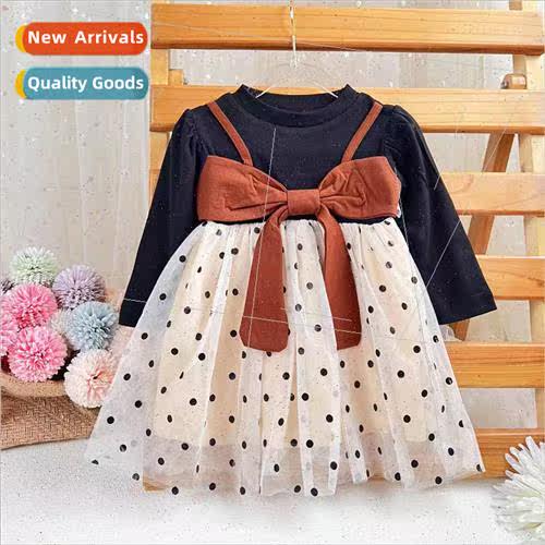 Girls dress 2023 fall fashionable bow princess dress childre