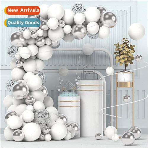 New  metallic silver white balloon set 适用 opening decorati