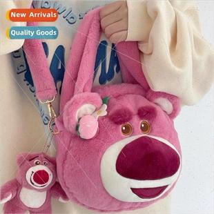 Cute strawberry bear bag female 2022 new fashion plush handb