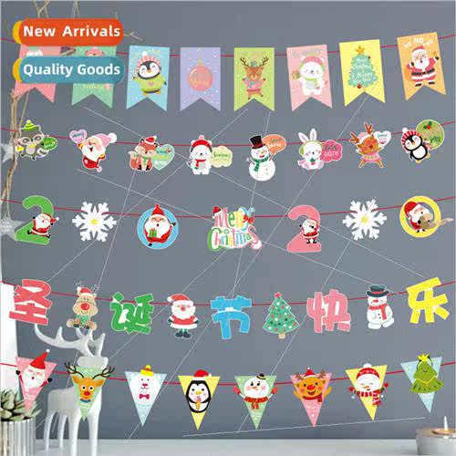 New Christmas decoration macaron cartoon paper pull flag sch