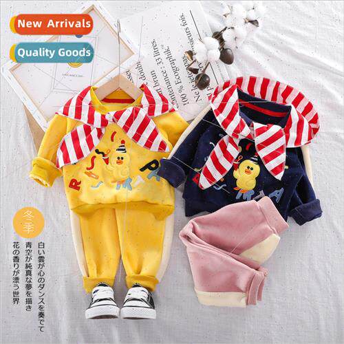 Childrens fall and winter padded hooded suit boys and girls