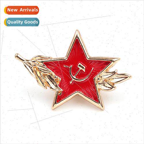 New Red Star Feather Symbol Brooch USSR CCCP Metal Badge Lap