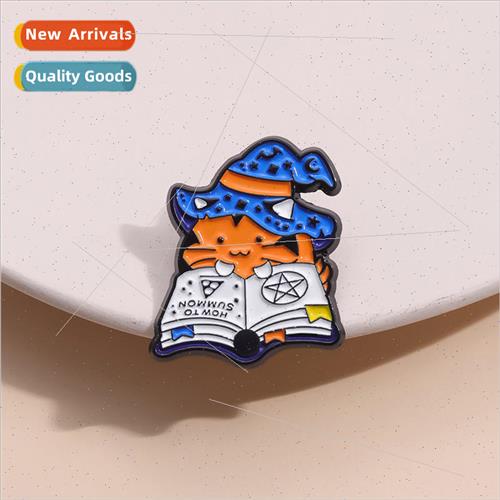 Exquisite animal brooch cat reading a book creative magic ha