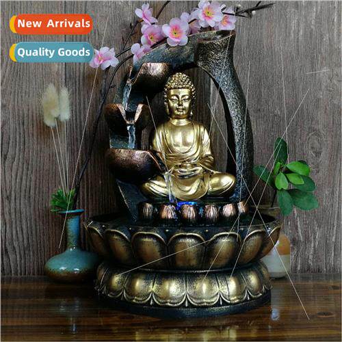 Creative Chinese gold Buddha statue flowing water ornaments