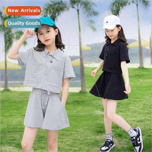 2023 new childrens clothing girls solid color suit summer se